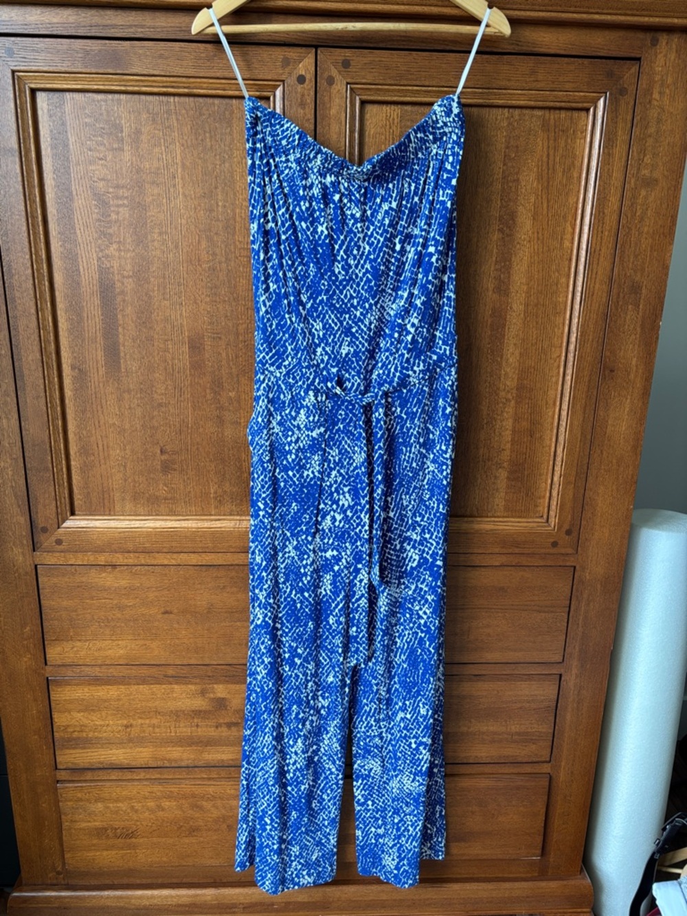 Diane Von Furstenberg Cobalt Blue Printed strapless Jumpsuit